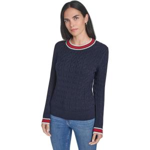 Nautica Women’s Long Sleeve Cable Crewneck Sweater(Night Sky Multi)