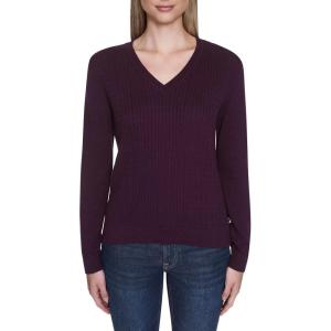 Nautica Women’s Long Sleeve Cable V-Neck Sweater(Aubergine)