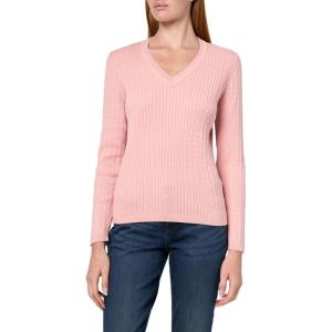 Nautica Women’s Long Sleeve Cable V-Neck Sweater(Bridal Rose)