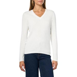 Nautica Women’s Long Sleeve Cable V-Neck Sweater(Ivory)