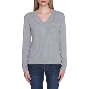 Nautica Women’s Long Sleeve Cable V-Neck Sweater(Mist Heather)