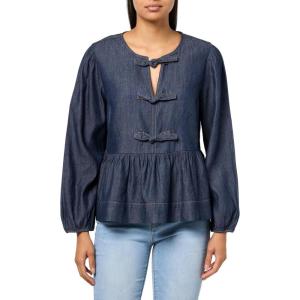 Nautica Women’s Long Sleeve Chambray Popover Denim Top(Dark Azure)