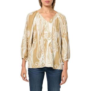 Nautica Women’s Long Sleeve Printed Paisley V-Neck Blouse(Rope/Ivory)