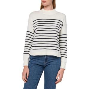 Nautica Women’s Long Sleeve Pullover Mockneck Sweater(Ivory/Night Sky)