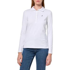 Nautica Women’s Long Sleeve Solid Collared Polo Shirt(Bright White)