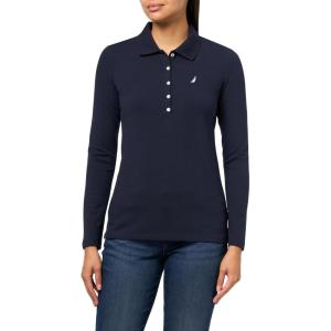 Nautica Women’s Long Sleeve Solid Collared Polo Shirt(Night Sky)