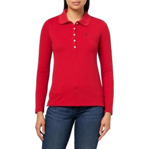 Nautica Women’s Long Sleeve Solid Collared Polo Shirt(Samba)