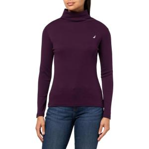 Nautica Women’s Long Sleeve Solid Turtleneck Shirt(Aubergine)