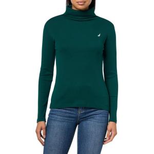 Nautica Women’s Long Sleeve Solid Turtleneck Shirt(Forest)