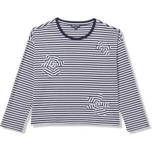 Nautica Women’s Long Sleeve Striped Cotton Top(Night Sky/Bright White)