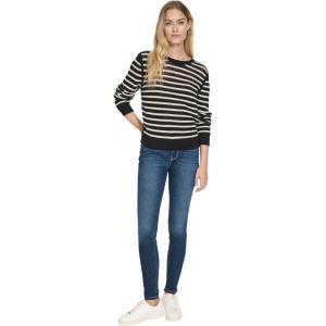Nautica Women’s Long Sleeve Striped Crewneck Sweater(Black/White Swan)