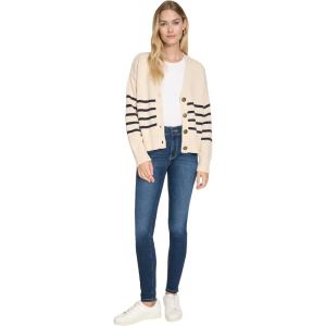 Nautica Women’s Long Sleeve V-Neck Striped Cardigan(White Swan/Night Sky)