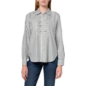 Nautica Women’s Lurex Pleated Long Sleeve Collared Striped Shirt(Night Sky Multi)