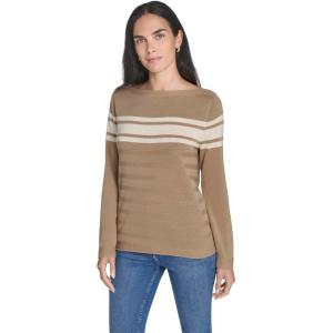 Nautica Women’s Mariner Stripe Pullover Boatneck Long Sleeve(Camel Multi)