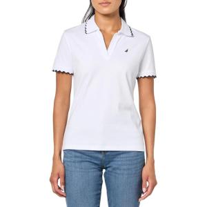 Nautica Women’s Polo Scalloped Short Sleeve Scalloped Polo(Bright White)