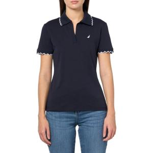 Nautica Women’s Polo Scalloped Short Sleeve Scalloped Polo(Night Sky)