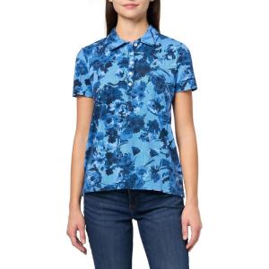 Nautica Women’s Polo Short Sleeve Button Placket Polo(Blue Multi)