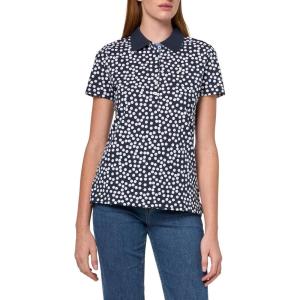 Nautica Women’s Polo Short Sleeve Button Placket Polo(Night Sky/Bright White)