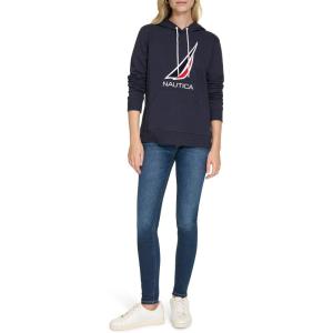 Nautica Women’s Pullover Logo Hoodie Sweatshirt(Night Sky)
