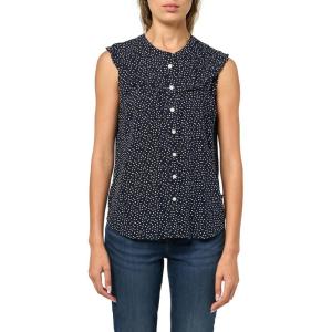 Nautica Women’s Ruffle Dot Sleeveless Blouse(Night Sky/ Ivory)