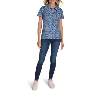 Nautica Women’s Short Sleeve Collared Cotton Interlock Soft Touch Polo(French Blue Multi)