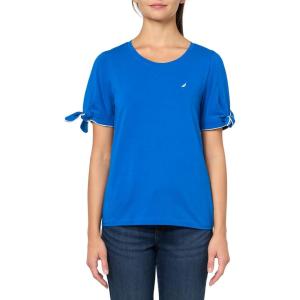 Nautica Women’s Short Sleeve Cotton Solid T-Shirt(Cerulean)