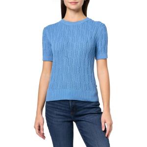 Nautica Women’s Short Sleeve Crew Neck Cable Solid Sweater(Blue Haze)