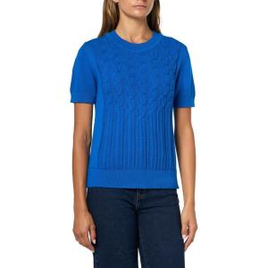 Nautica Women’s Short Sleeve Crew Neck Cable Solid Sweater(Cerulean)