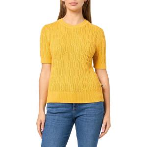 Nautica Women’s Short Sleeve Crew Neck Cable Solid Sweater(Deep Maize)