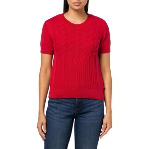 Nautica Women’s Short Sleeve Crew Neck Cable Solid Sweater(Haute Red)