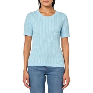 Nautica Women’s Short Sleeve Crew Neck Cable Solid Sweater(Porcelain Blue)