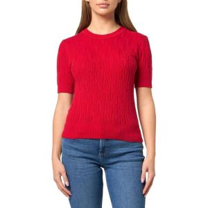 Nautica Women’s Short Sleeve Crew Neck Cable Solid Sweater(Scarlet)