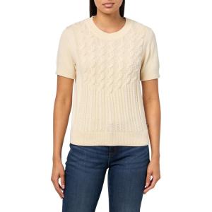 Nautica Women’s Short Sleeve Crew Neck Cable Solid Sweater(White Swan)