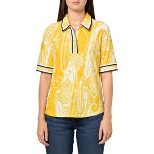 Nautica Women’s Short Sleeve Knit Paisley Print Collared Polo(Goldenrod/Ivory)