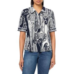 Nautica Women’s Short Sleeve Knit Paisley Print Collared Polo(Night Sky/Ivory)