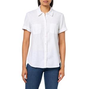 Nautica Women’s Short Sleeve Linen Blend Button Up Collared Camp Shirt(Bright White)