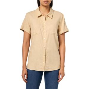 Nautica Women’s Short Sleeve Linen Blend Button Up Collared Camp Shirt(Irish Cream)