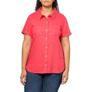 Nautica Women’s Short Sleeve Linen Blend Button Up Collared Camp Shirt(Paradise Pink)