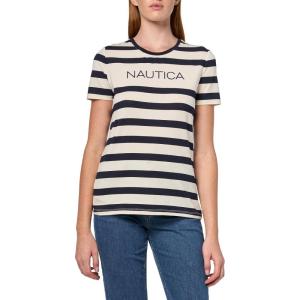 Nautica Women’s Short Sleeve Logo Graphic T-Shirt(White Swan/Night Sky)