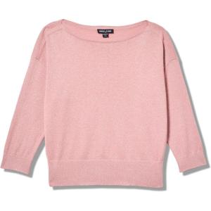 Nautica Women’s Short Sleeve Lurex V-Neck Pullover(Bridal Rose Multi)