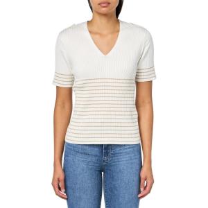 Nautica Women’s Short Sleeve Lurex V-Neck Pullover(Ivory Multi)