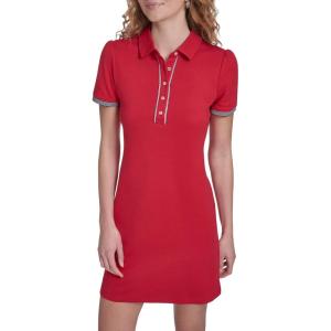Nautica Women’s Short Sleeve Polo Collared Knit Dress(Scarlet)