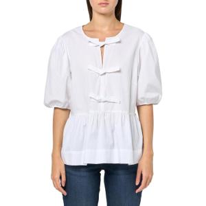 Nautica Women’s Short Sleeve Poplin Peplum Tie Front Top(Bright White)