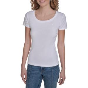 Nautica Women’s Short Sleeve Solid Cotton Scoop Neck T-Shirt(Bright White)