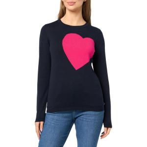 Nautica Women’s Soft Heart Long Sleeve Crewneck Sweater(Night Sky/Aster Pink)