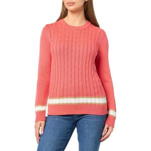 Nautica Women’s Solid Cable Long Sleeve Tipped Sweater(Coralie Multi)