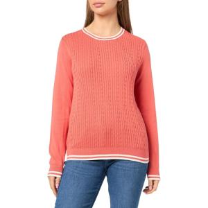 Nautica Women’s Solid Cable Long Sleeve Tipped Sweater(Coralie/Ivory)