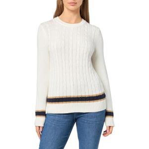Nautica Women’s Solid Cable Long Sleeve Tipped Sweater(Ivory Multi)