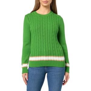 Nautica Women’s Solid Cable Long Sleeve Tipped Sweater(New Leaf Multi)