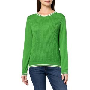 Nautica Women’s Solid Cable Long Sleeve Tipped Sweater(New Leaf/Ivory)